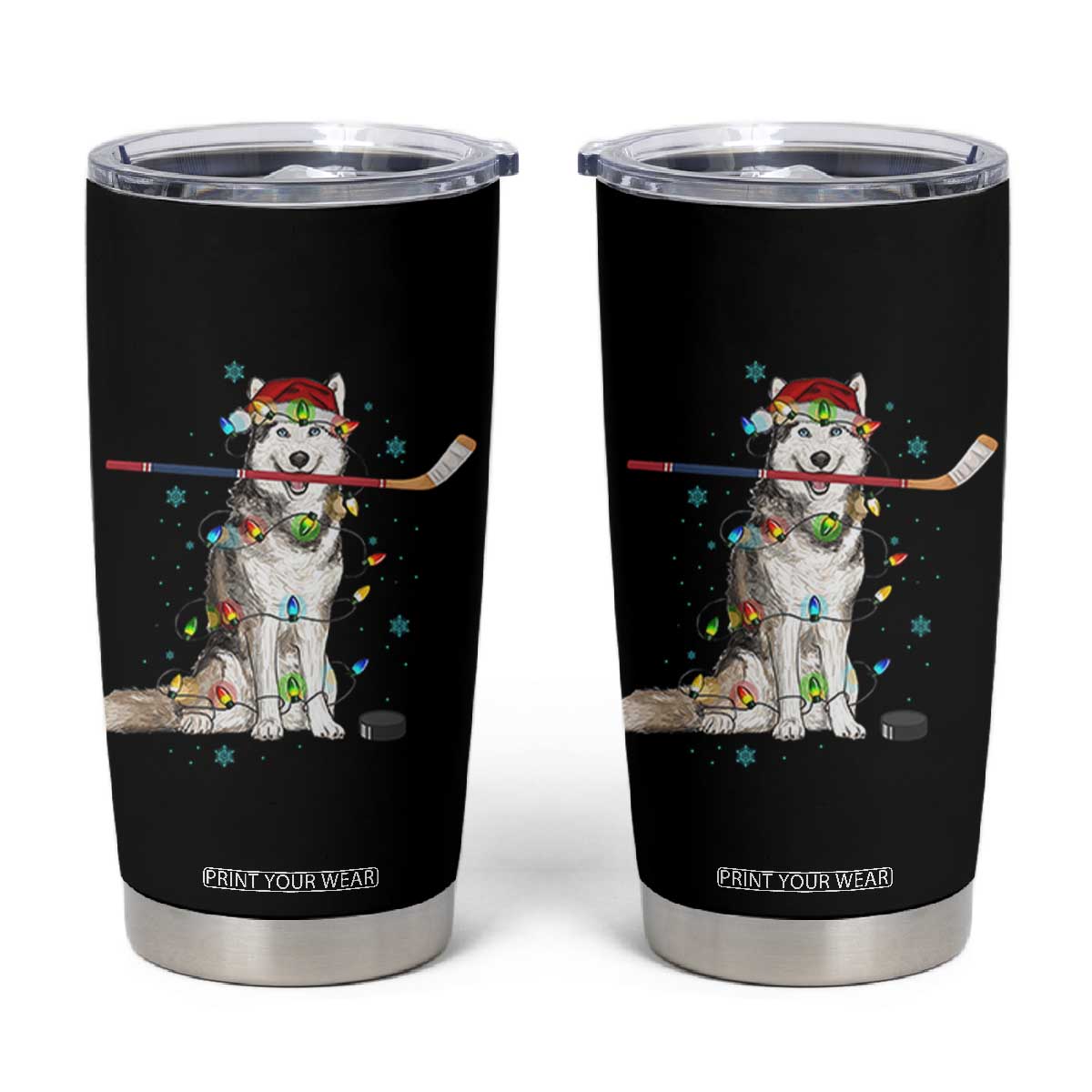 Funny Christmas Husky Ice Hockey Player Holiday Gift Tumbler Cup TS12 Black Print Your Wear