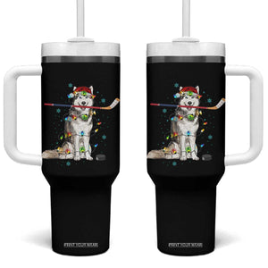 Funny Christmas Husky Ice Hockey Player Holiday Gift Tumbler With Handle TS12 One Size: 40 oz Black Print Your Wear