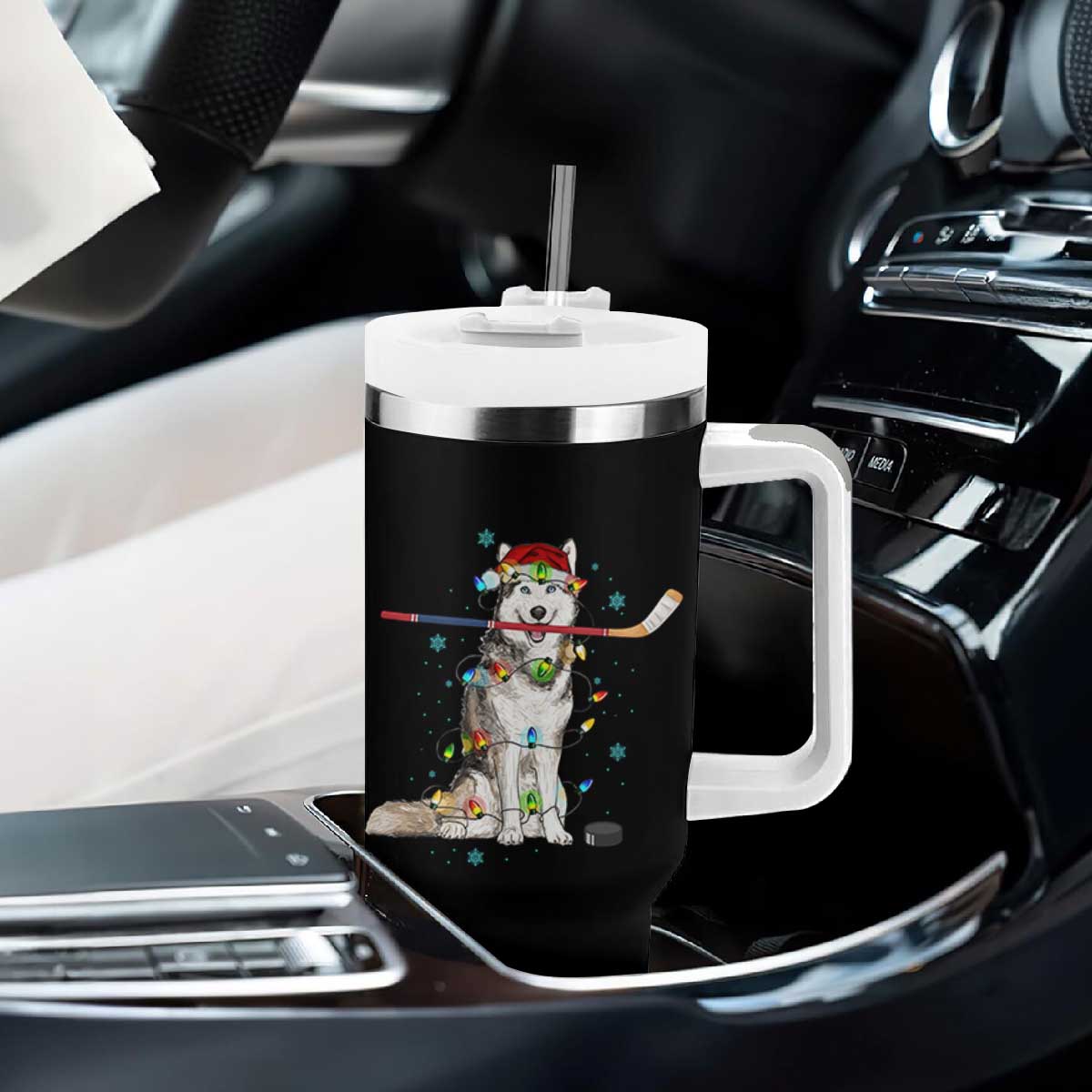 Funny Christmas Husky Ice Hockey Player Holiday Gift Tumbler With Handle TS12 Print Your Wear