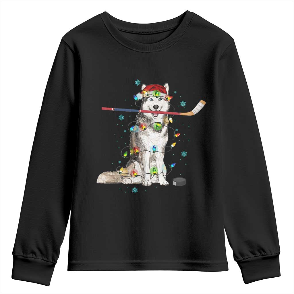Funny Christmas Husky Ice Hockey Player Holiday Gift Youth Sweatshirt TS12 Black Print Your Wear