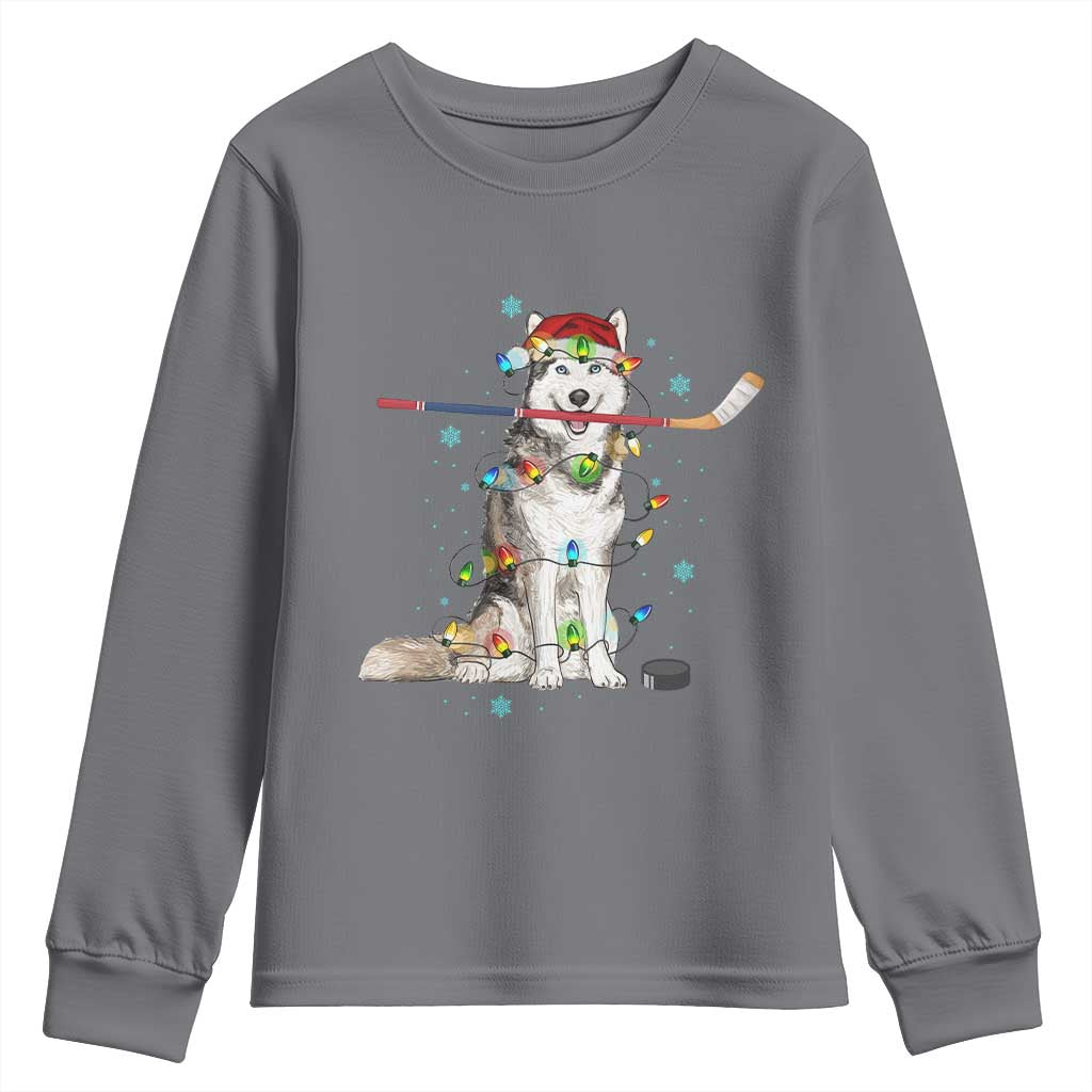 Funny Christmas Husky Ice Hockey Player Holiday Gift Youth Sweatshirt TS12 Charcoal Print Your Wear