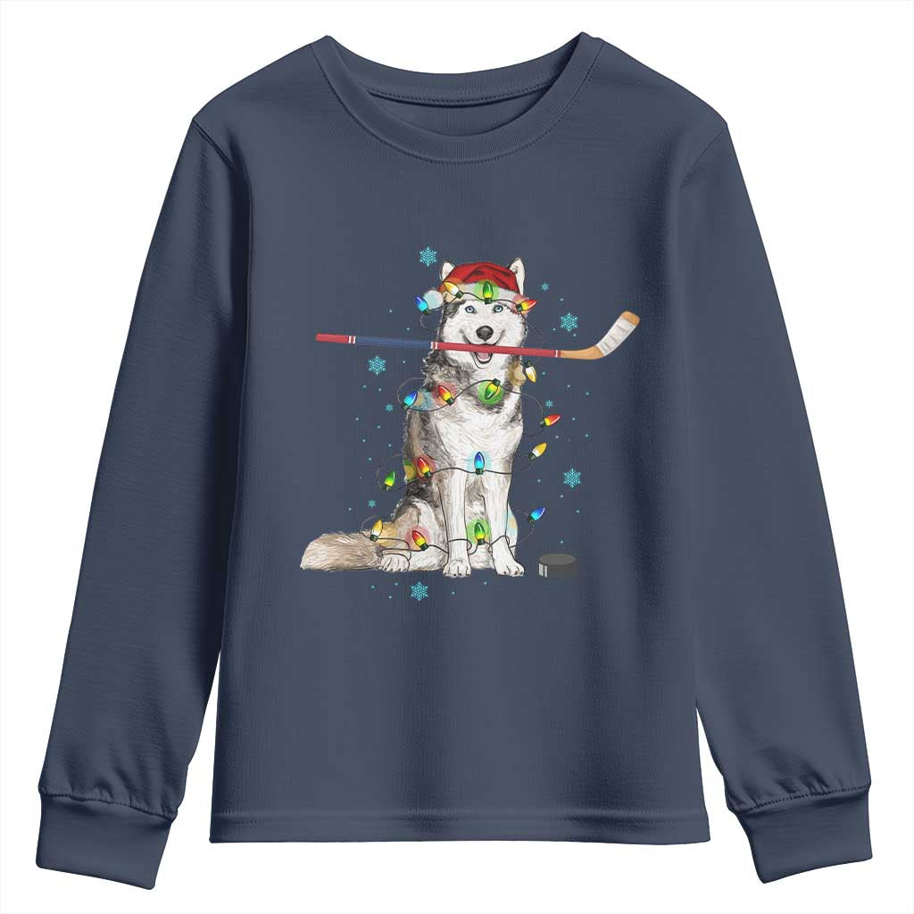Funny Christmas Husky Ice Hockey Player Holiday Gift Youth Sweatshirt TS12 Navy Print Your Wear