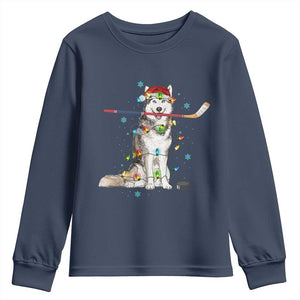 Funny Christmas Husky Ice Hockey Player Holiday Gift Youth Sweatshirt TS12 Navy Print Your Wear