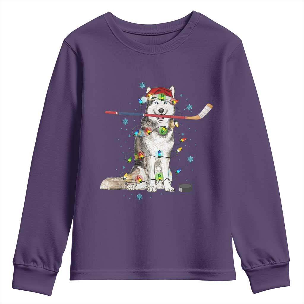 Funny Christmas Husky Ice Hockey Player Holiday Gift Youth Sweatshirt TS12 Purple Print Your Wear