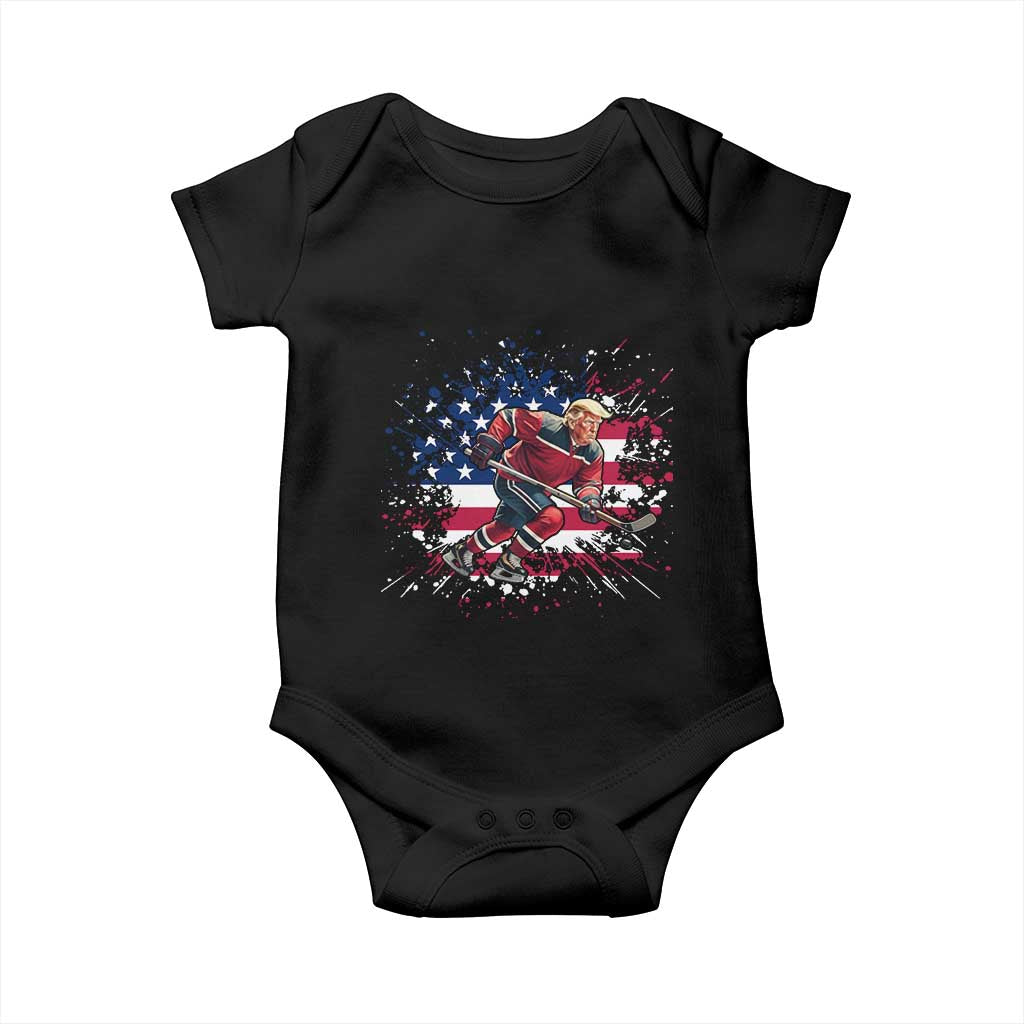 Funny Trump Playing Ice Hockey Baby Onesie Funny Patriotic Gift TS12 Black Print Your Wear