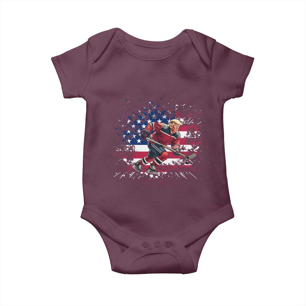 Funny Trump Playing Ice Hockey Baby Onesie Funny Patriotic Gift TS12 Maroon Print Your Wear