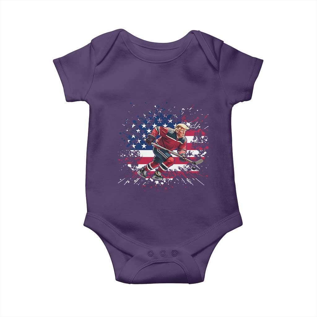 Funny Trump Playing Ice Hockey Baby Onesie Funny Patriotic Gift TS12 Purple Print Your Wear