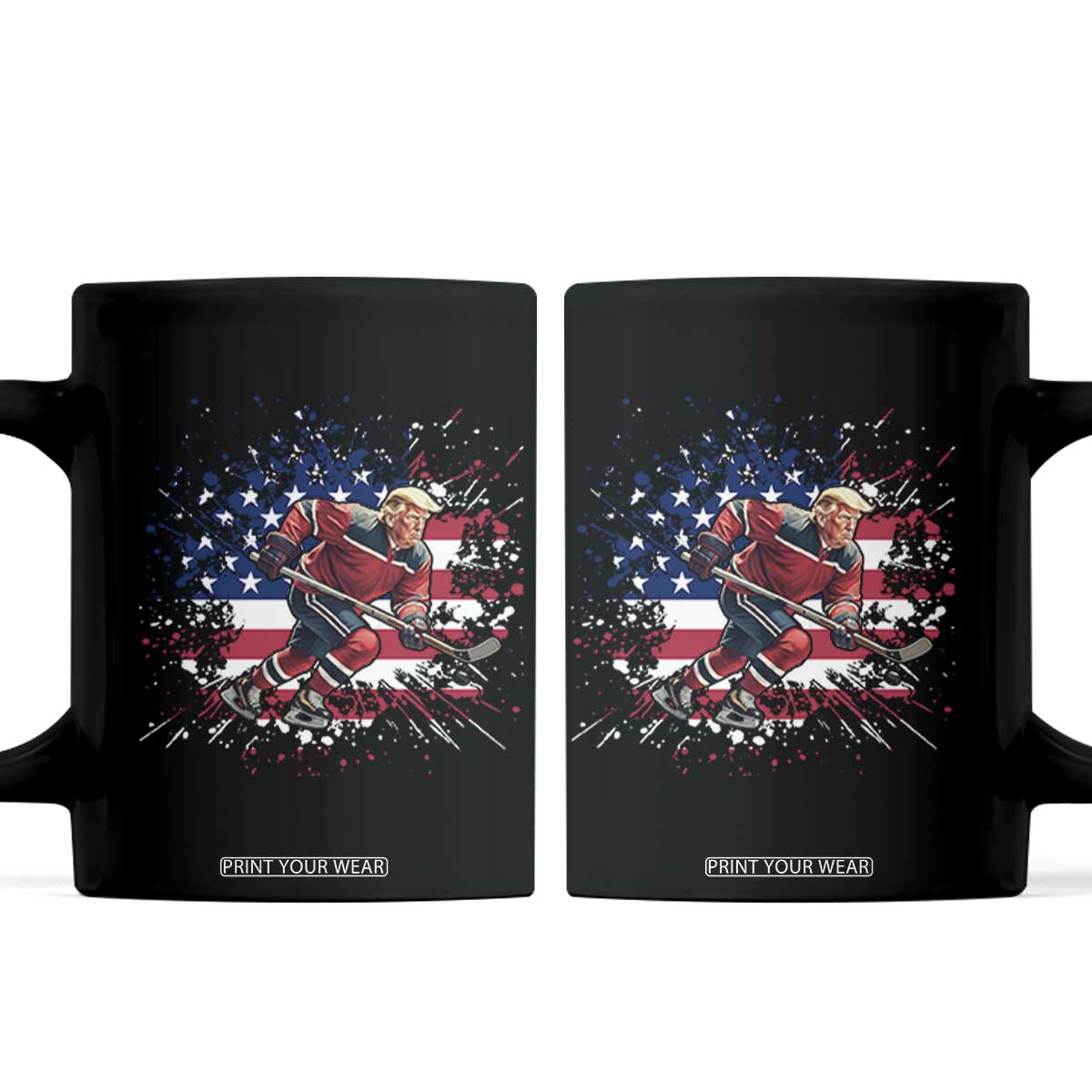 Funny Trump Playing Ice Hockey Coffee Mug Funny Patriotic Gift TS12 Black Print Your Wear