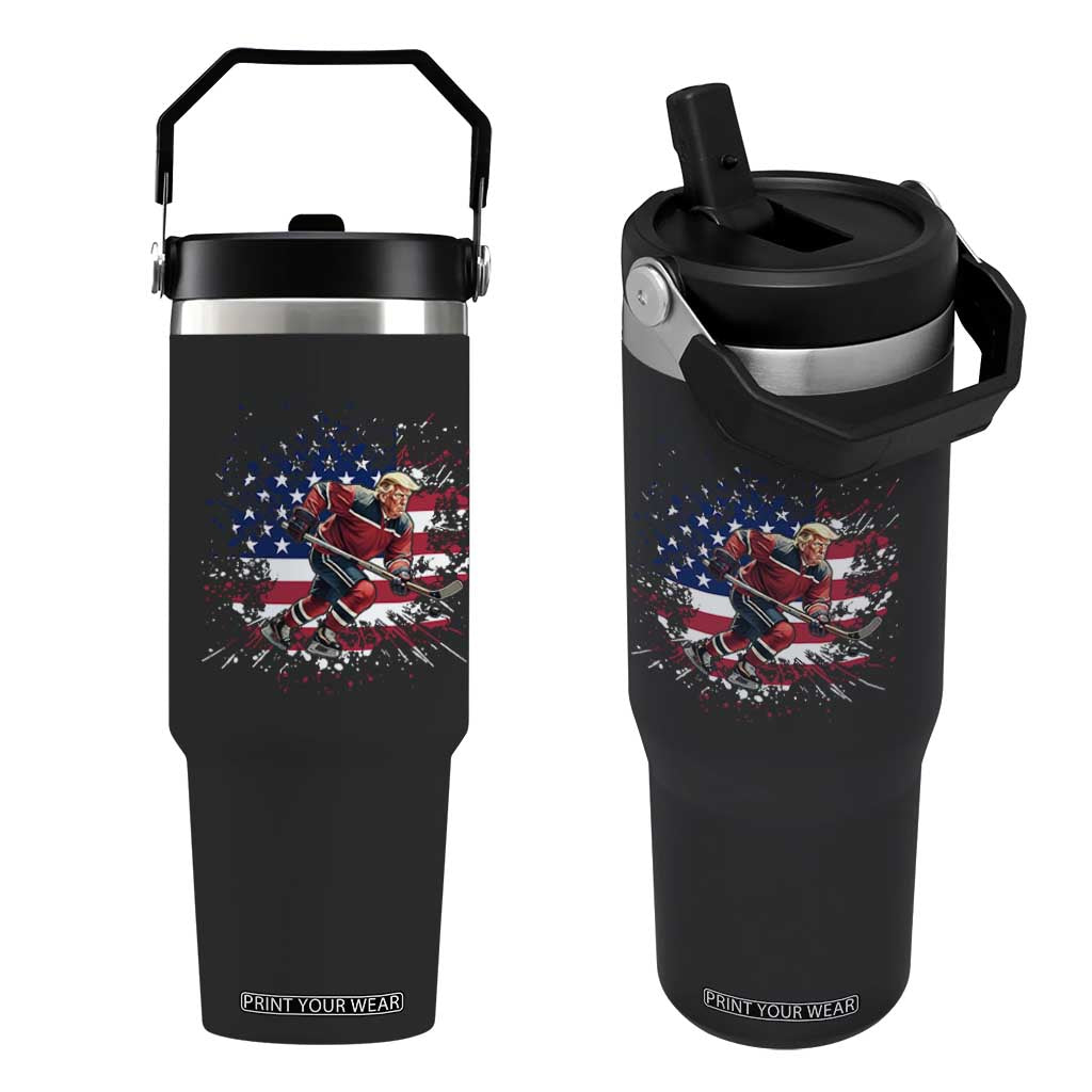 Funny Trump Playing Ice Hockey Flip Straw Tumbler Funny Patriotic Gift TS12 One Size: 30 oz Black Print Your Wear