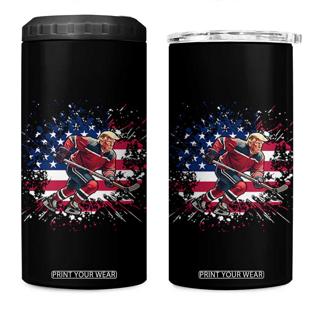 Funny Trump Playing Ice Hockey 4 in 1 Can Cooler Tumbler Funny Patriotic Gift TS12 One Size: 16 oz Black Print Your Wear