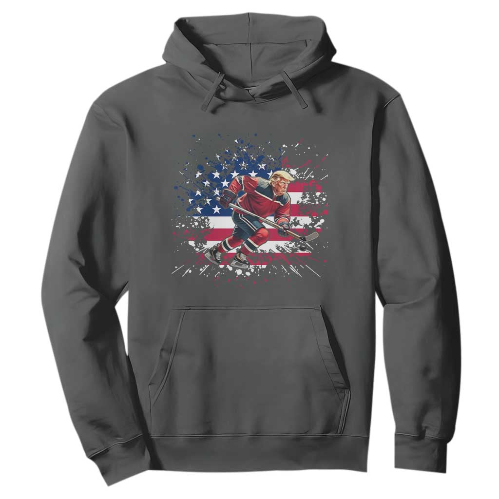Funny Trump Playing Ice Hockey Hoodie Funny Patriotic Gift TS12 Dark Heather Print Your Wear