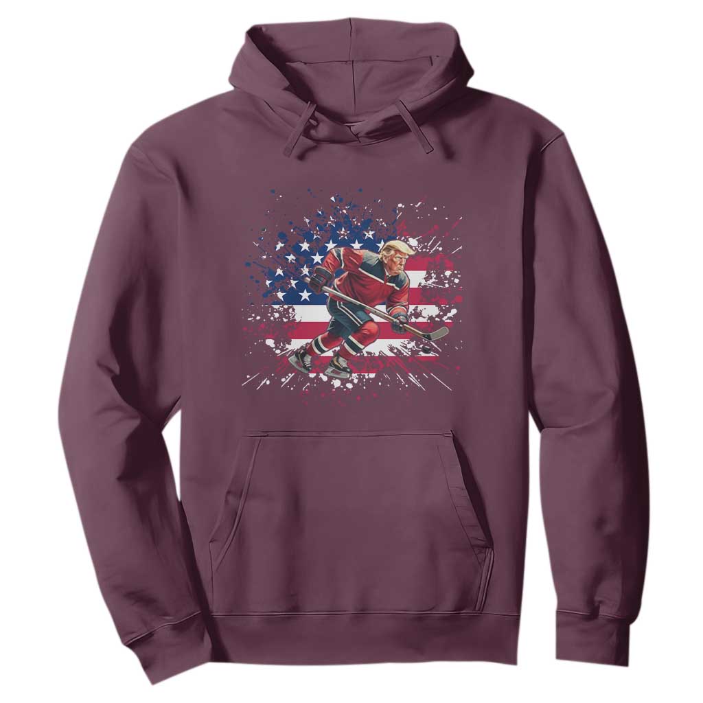 Funny Trump Playing Ice Hockey Hoodie Funny Patriotic Gift TS12 Maroon Print Your Wear