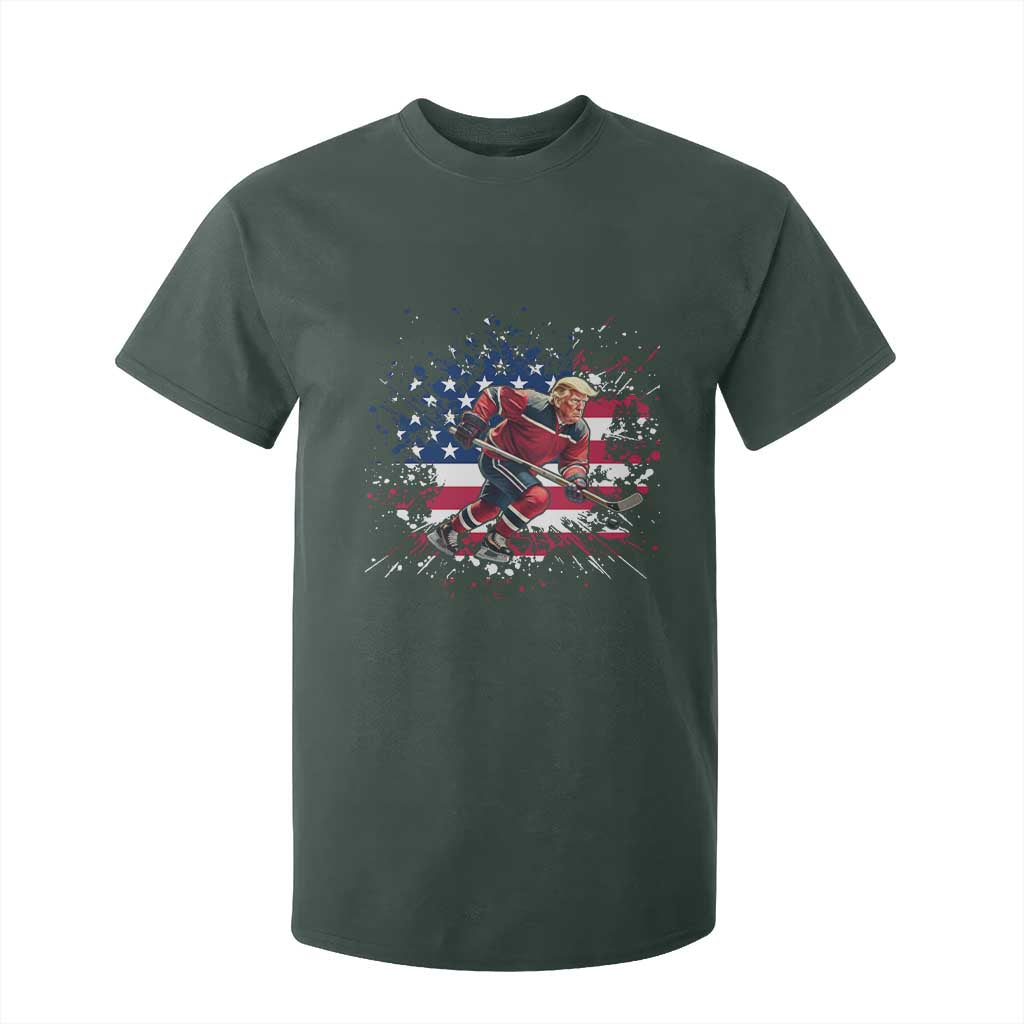 Funny Trump Playing Ice Hockey T Shirt For Kid Funny Patriotic Gift TS12 Dark Forest Green Print Your Wear