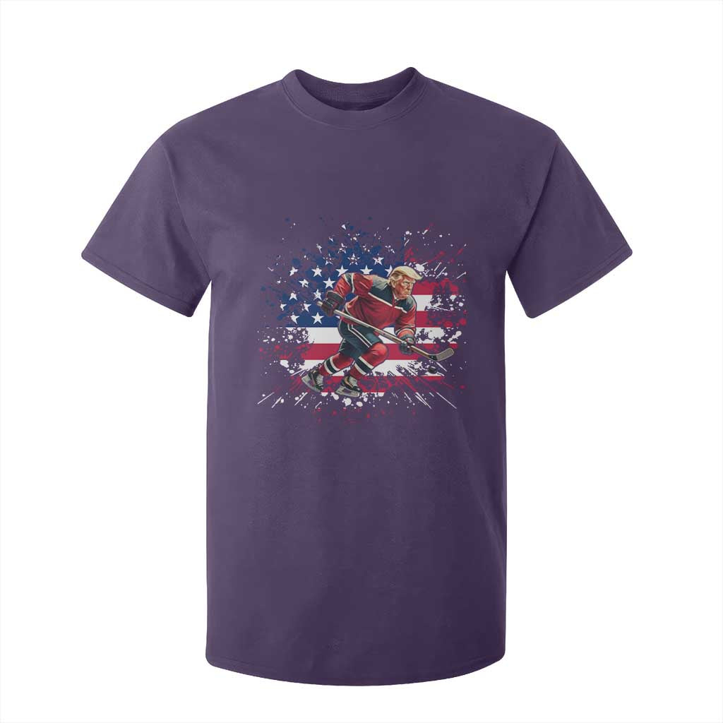 Funny Trump Playing Ice Hockey T Shirt For Kid Funny Patriotic Gift TS12 Purple Print Your Wear