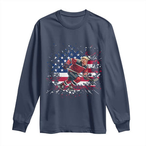 Funny Trump Playing Ice Hockey Long Sleeve Shirt Funny Patriotic Gift TS12 Navy Print Your Wear