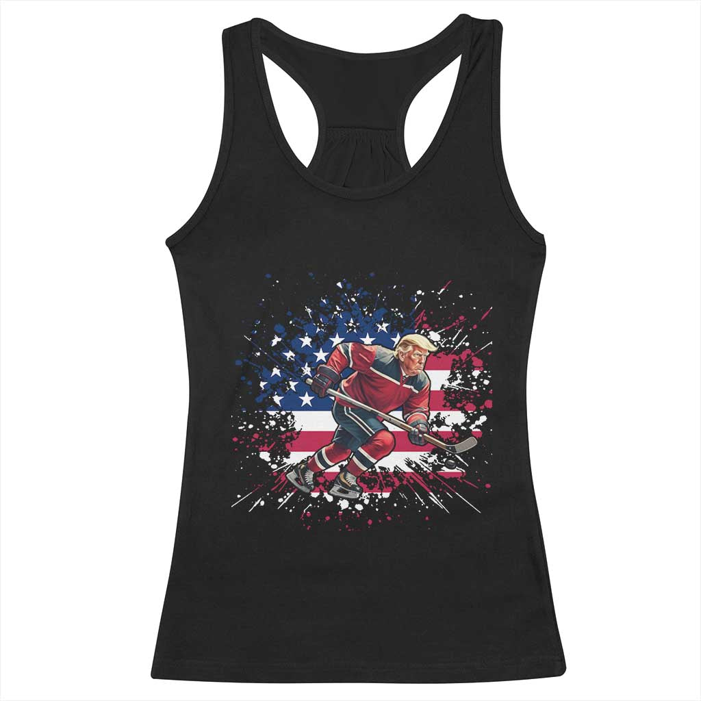 Funny Trump Playing Ice Hockey Racerback Tank Top Funny Patriotic Gift TS12 Black Print Your Wear