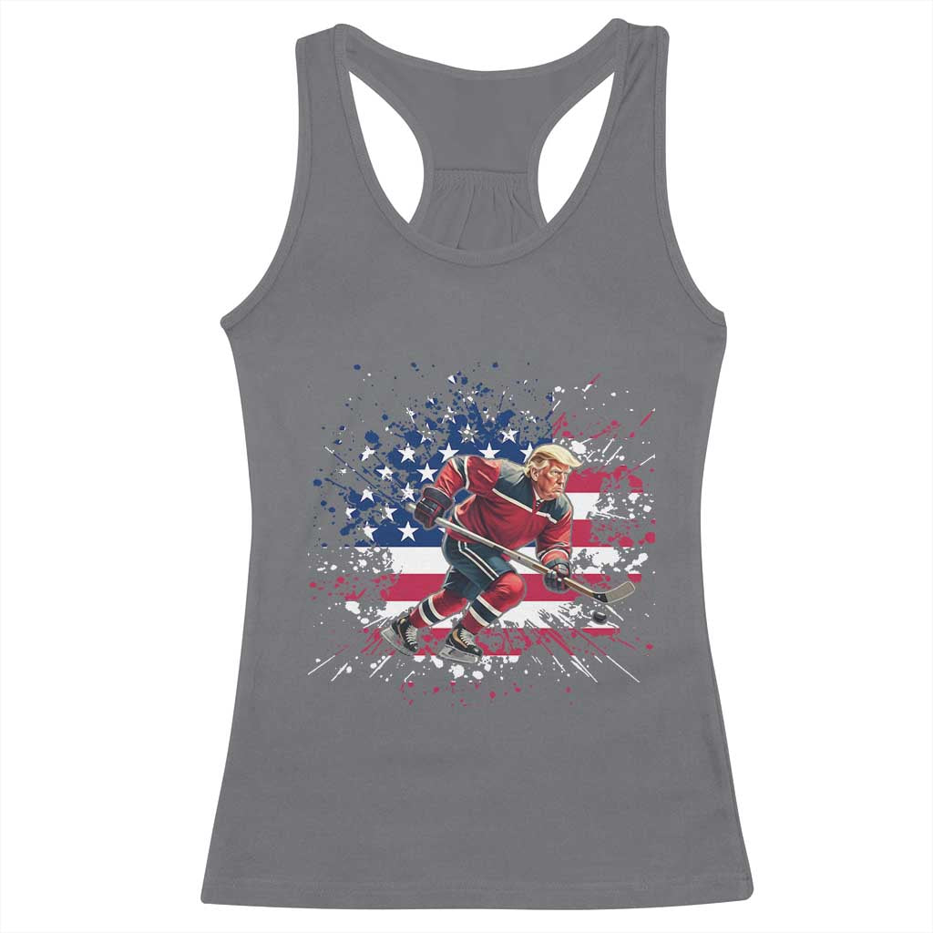 Funny Trump Playing Ice Hockey Racerback Tank Top Funny Patriotic Gift TS12 Charcoal Print Your Wear