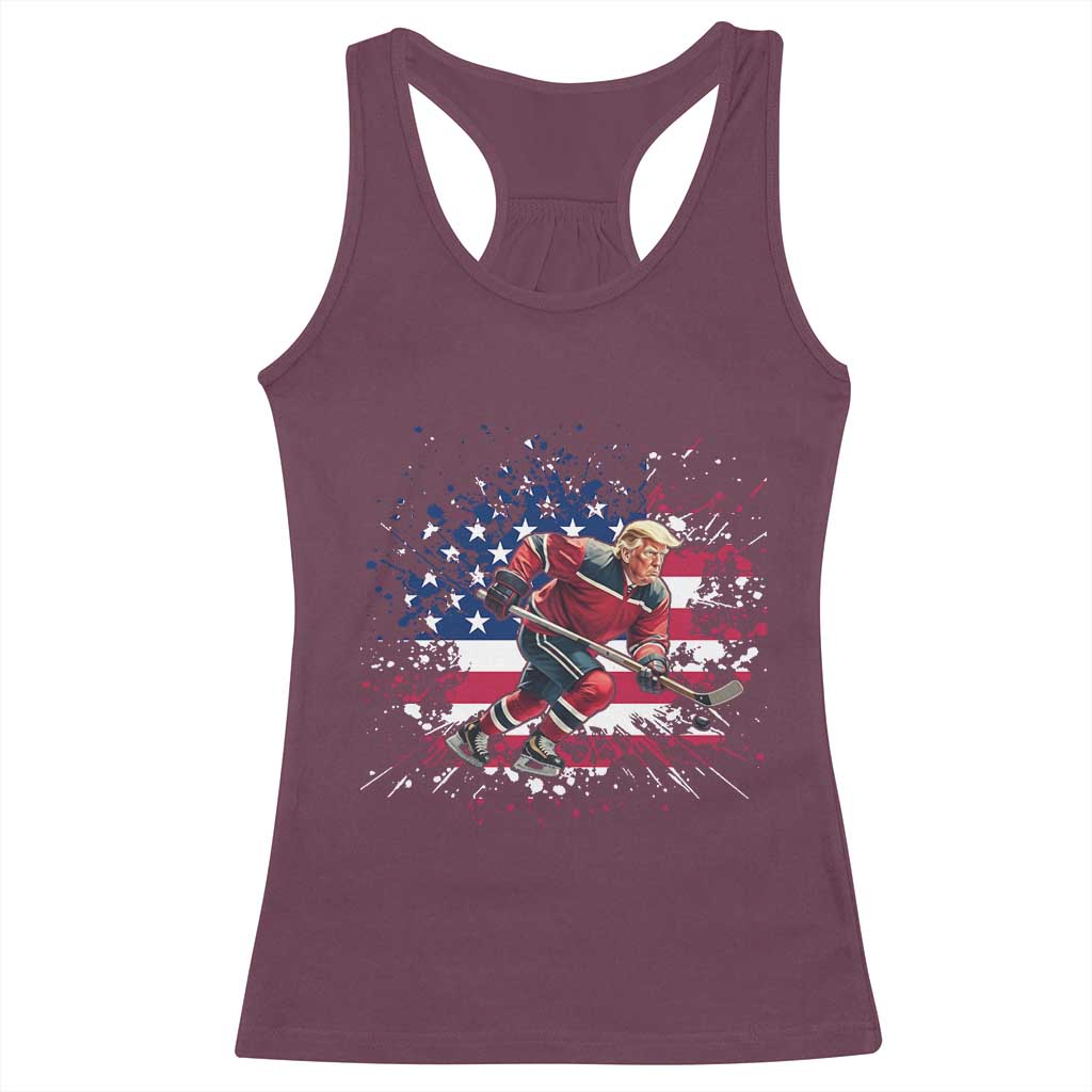 Funny Trump Playing Ice Hockey Racerback Tank Top Funny Patriotic Gift TS12 Maroon Print Your Wear