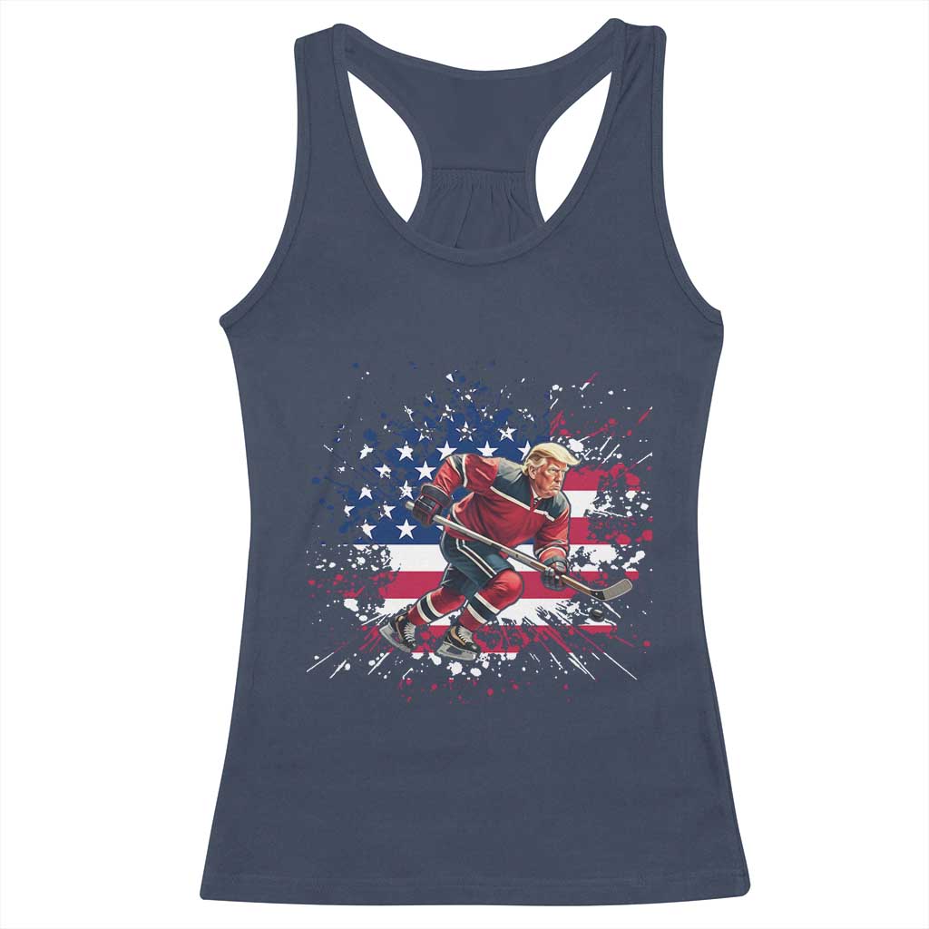 Funny Trump Playing Ice Hockey Racerback Tank Top Funny Patriotic Gift TS12 Navy Print Your Wear