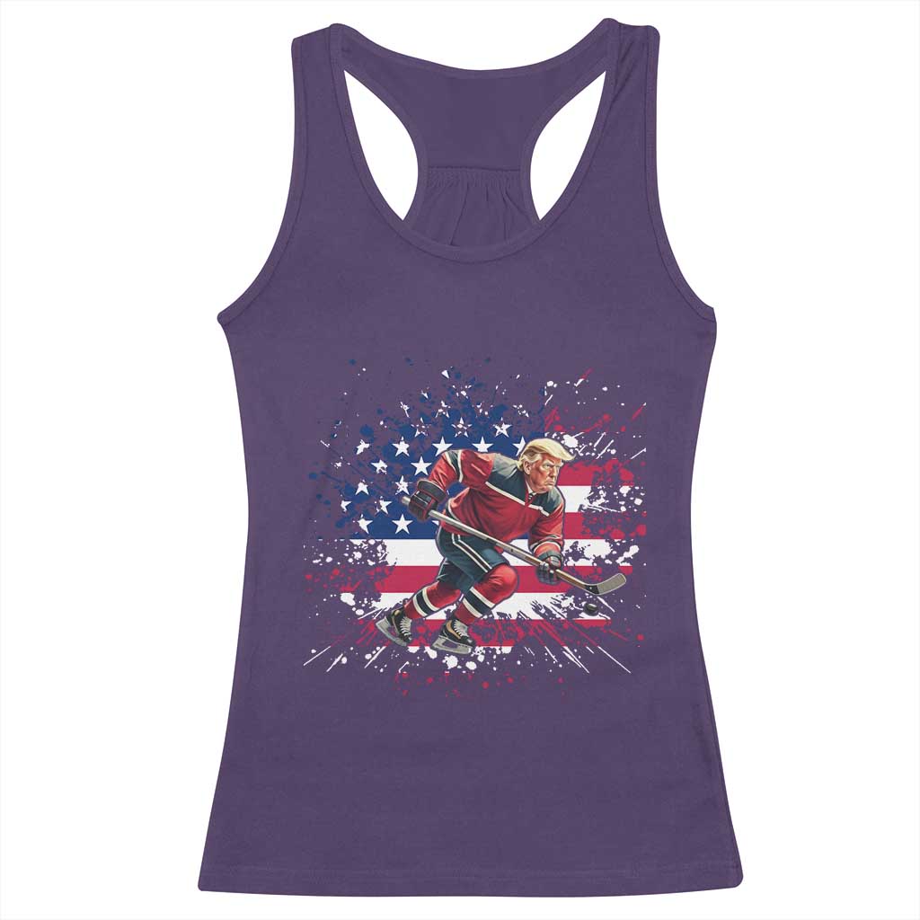 Funny Trump Playing Ice Hockey Racerback Tank Top Funny Patriotic Gift TS12 Purple Print Your Wear