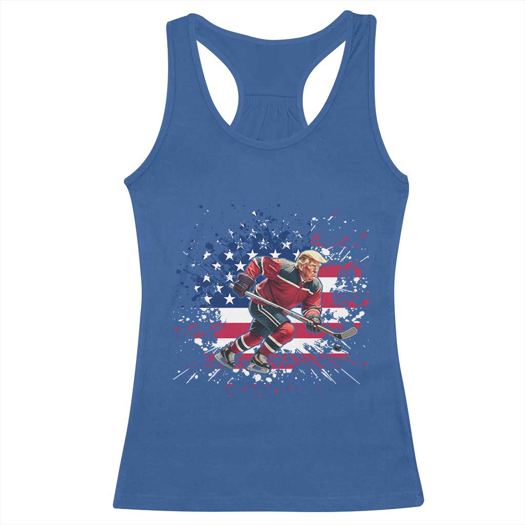 Funny Trump Playing Ice Hockey Racerback Tank Top Funny Patriotic Gift TS12 Royal Blue Print Your Wear