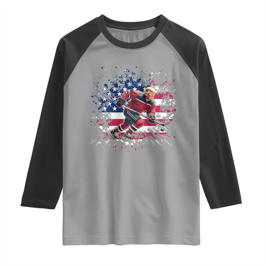 Funny Trump Playing Ice Hockey Raglan Shirt Funny Patriotic Gift TS12 Sport Gray Black Print Your Wear