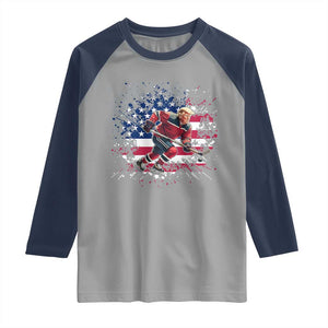Funny Trump Playing Ice Hockey Raglan Shirt Funny Patriotic Gift TS12 Sport Gray Navy Print Your Wear