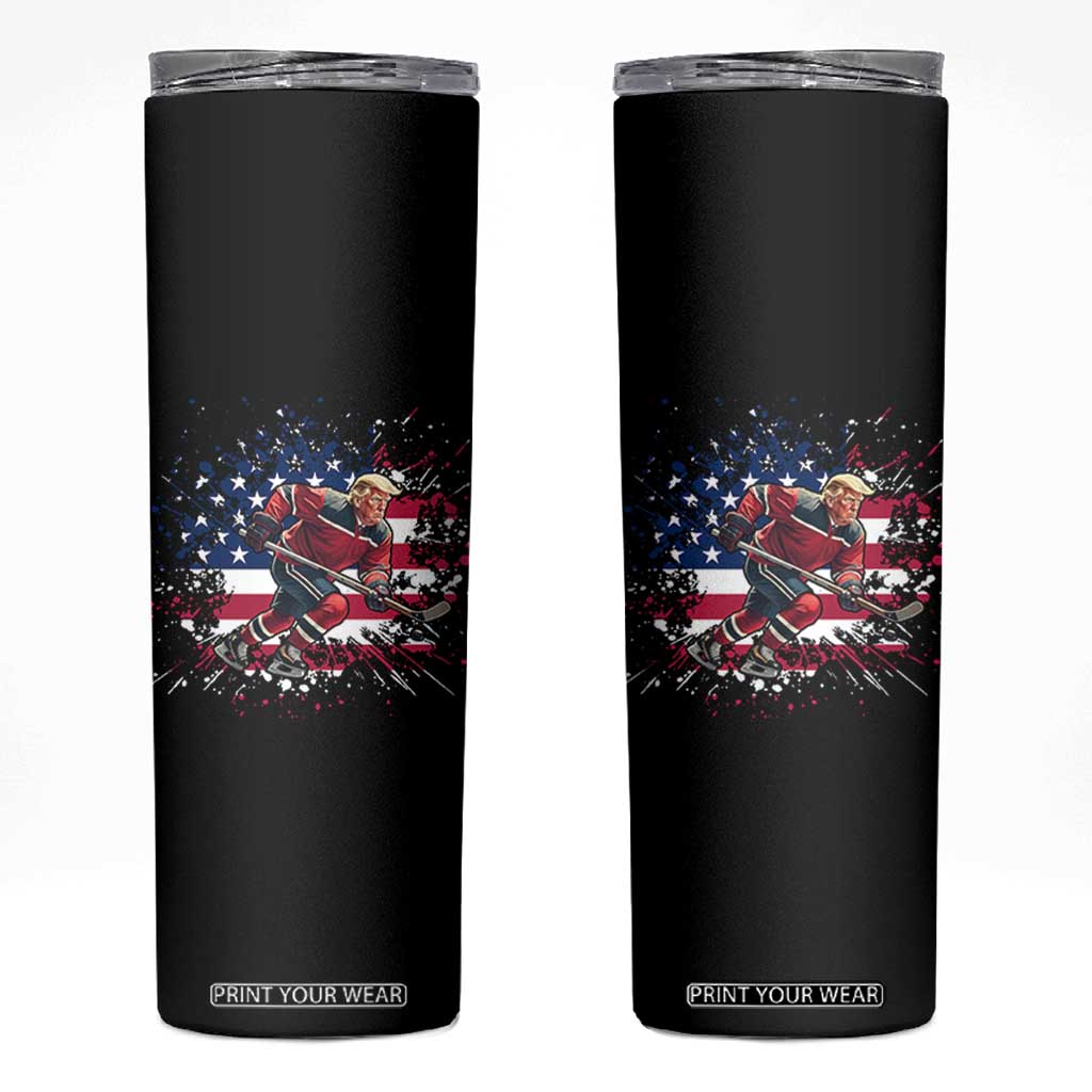 Funny Trump Playing Ice Hockey Skinny Tumbler Funny Patriotic Gift TS12 Black Print Your Wear