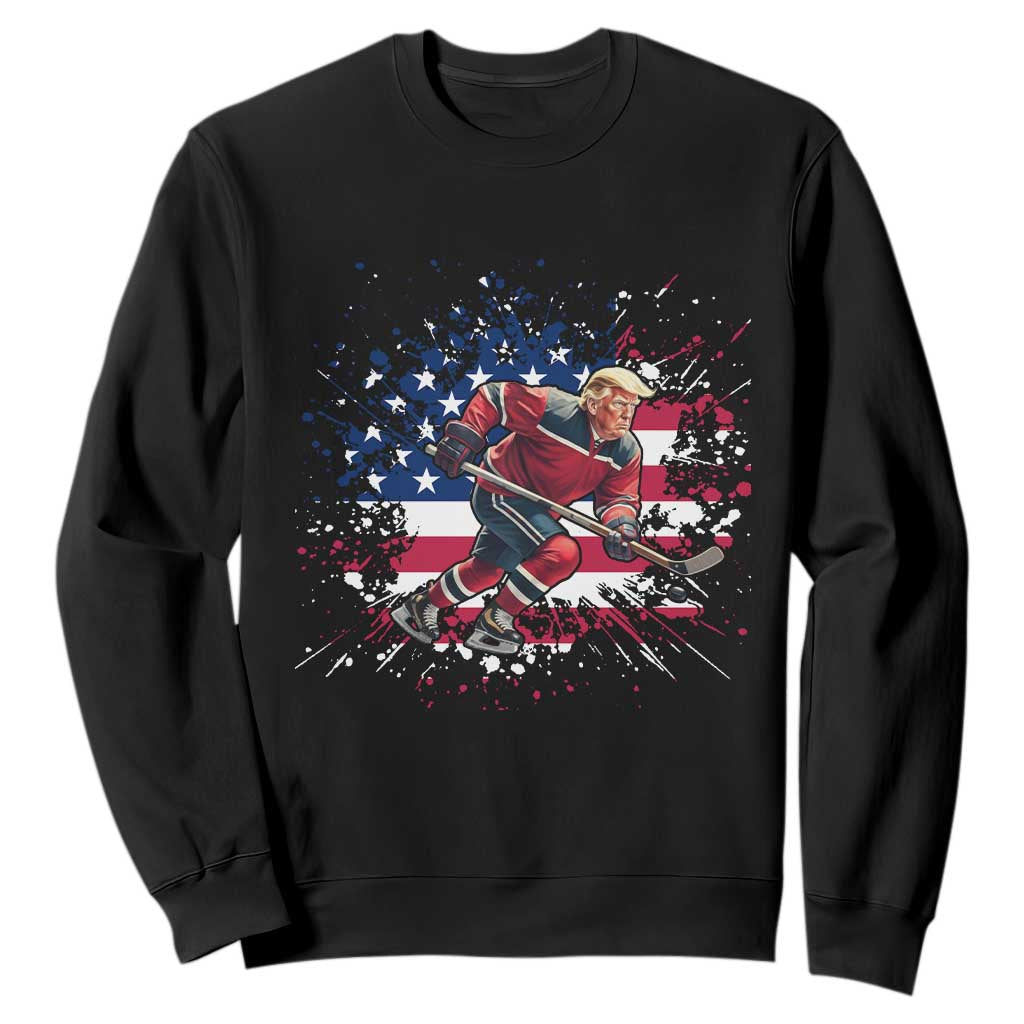 Funny Trump Playing Ice Hockey Sweatshirt Funny Patriotic Gift TS12 Black Print Your Wear