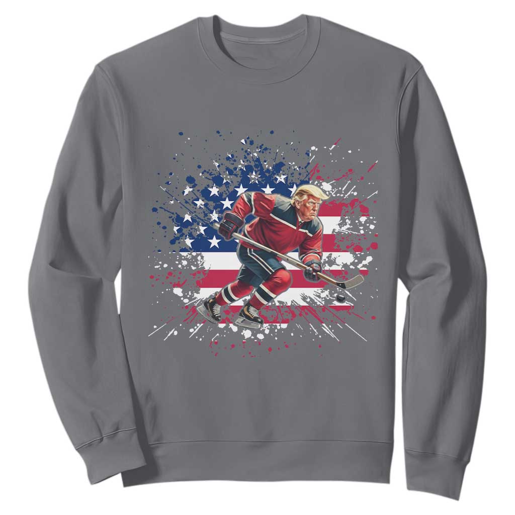 Funny Trump Playing Ice Hockey Sweatshirt Funny Patriotic Gift TS12 Charcoal Print Your Wear