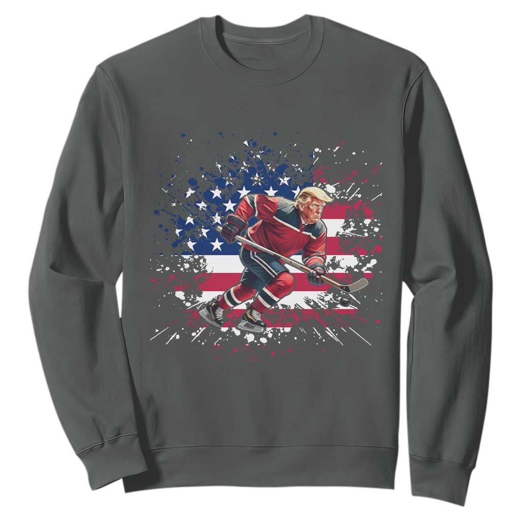 Funny Trump Playing Ice Hockey Sweatshirt Funny Patriotic Gift TS12 Dark Heather Print Your Wear