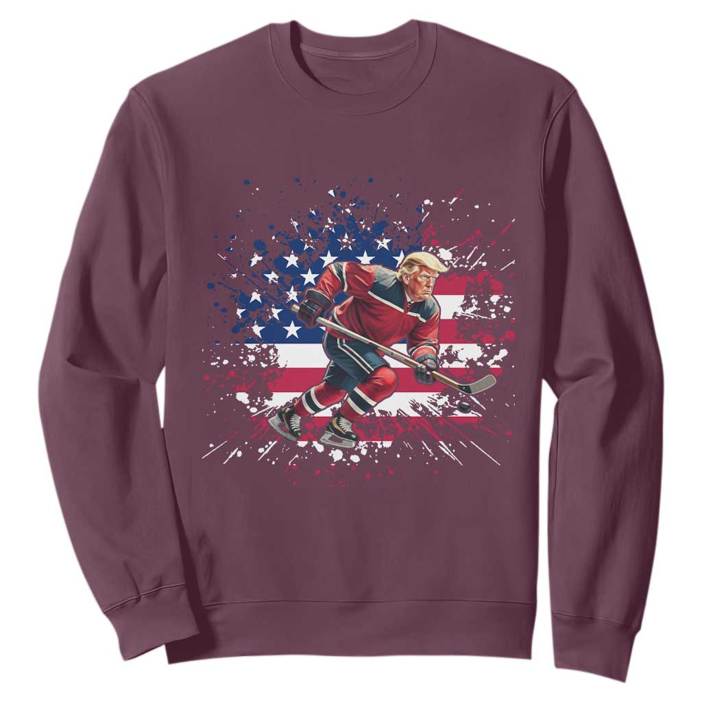 Funny Trump Playing Ice Hockey Sweatshirt Funny Patriotic Gift TS12 Maroon Print Your Wear