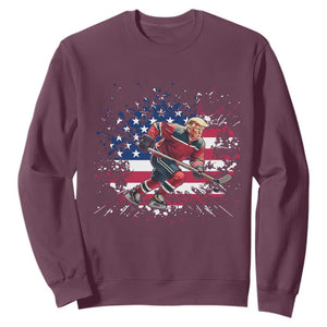 Funny Trump Playing Ice Hockey Sweatshirt Funny Patriotic Gift TS12 Maroon Print Your Wear