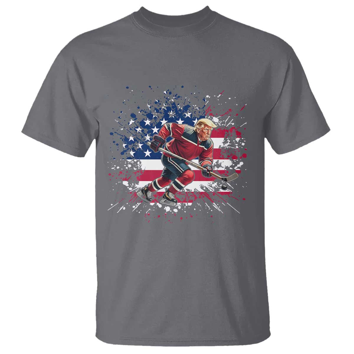 Funny Trump Playing Ice Hockey T Shirt Funny Patriotic Gift TS12 Charcoal Print Your Wear