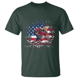 Funny Trump Playing Ice Hockey T Shirt Funny Patriotic Gift TS12 Dark Forest Green Print Your Wear