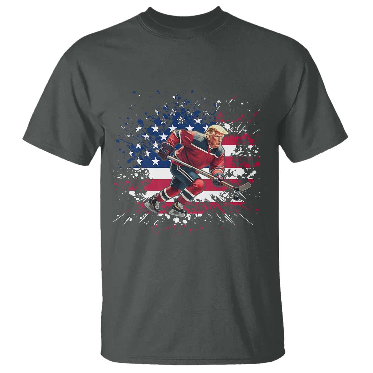 Funny Trump Playing Ice Hockey T Shirt Funny Patriotic Gift TS12 Dark Heather Print Your Wear