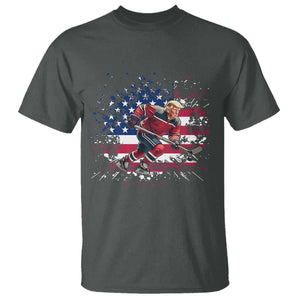 Funny Trump Playing Ice Hockey T Shirt Funny Patriotic Gift TS12 Dark Heather Print Your Wear