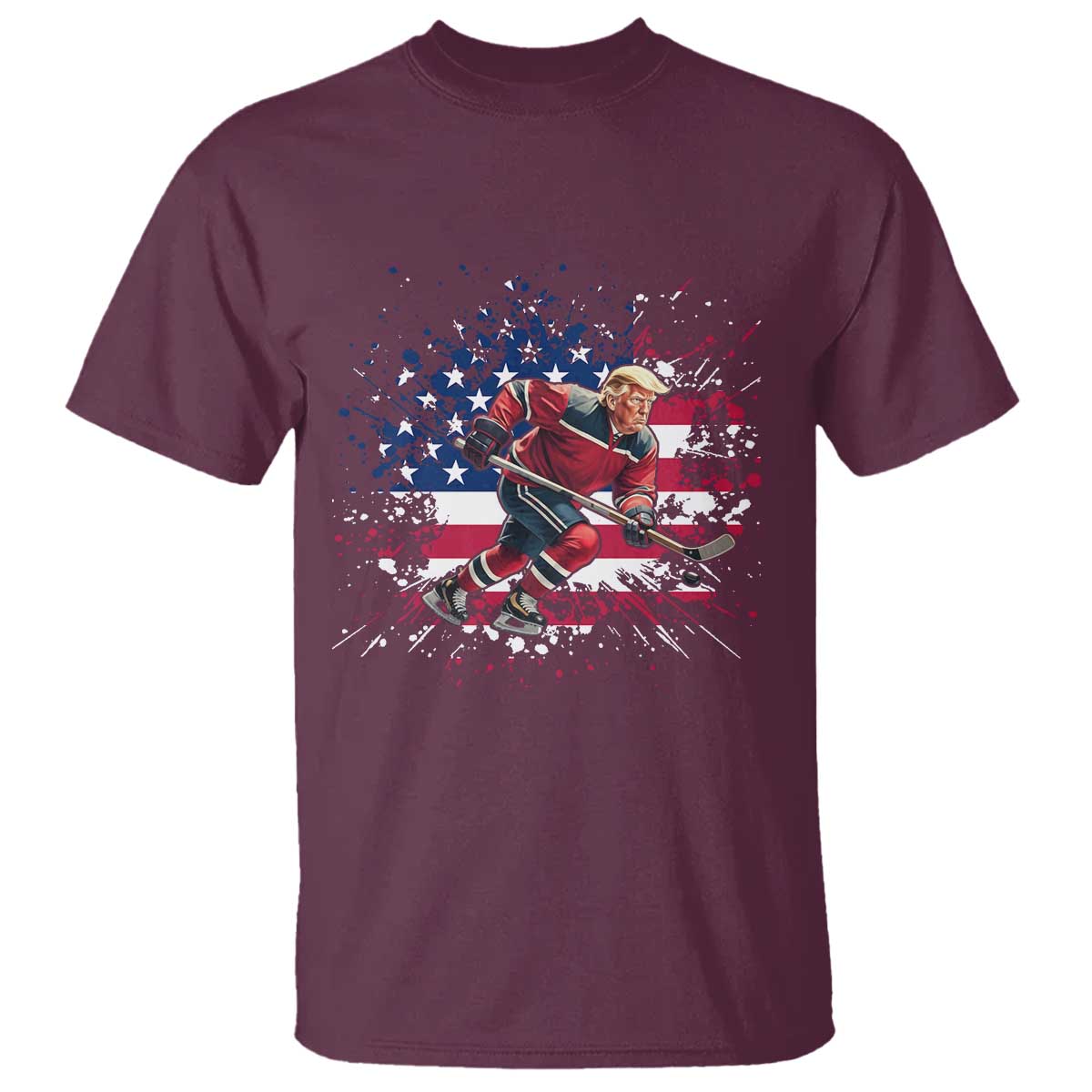 Funny Trump Playing Ice Hockey T Shirt Funny Patriotic Gift TS12 Maroon Print Your Wear