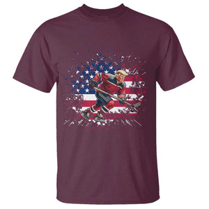Funny Trump Playing Ice Hockey T Shirt Funny Patriotic Gift TS12 Maroon Print Your Wear