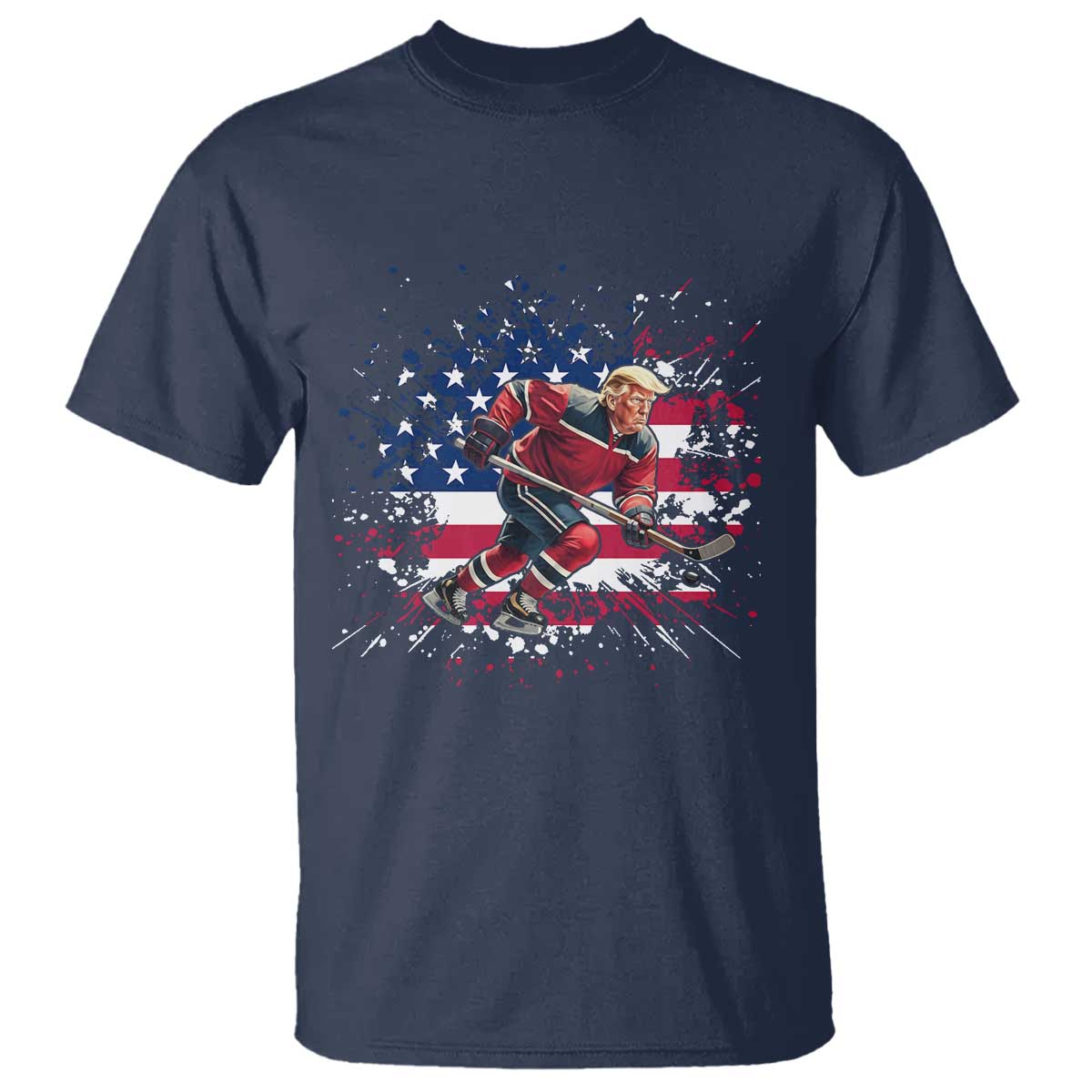 Funny Trump Playing Ice Hockey T Shirt Funny Patriotic Gift TS12 Navy Print Your Wear