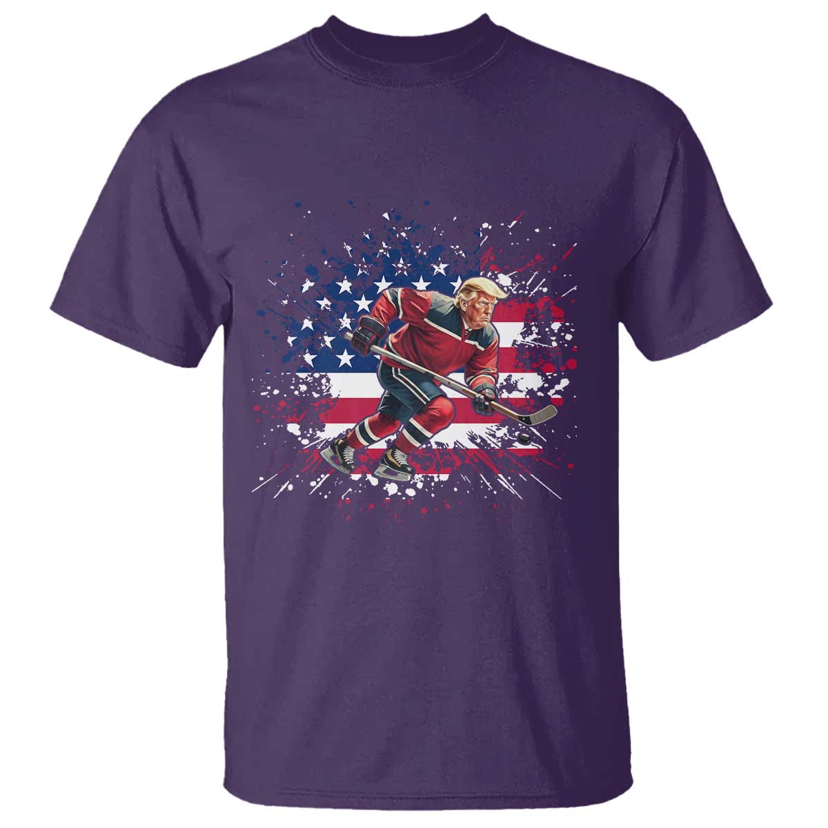 Funny Trump Playing Ice Hockey T Shirt Funny Patriotic Gift TS12 Purple Print Your Wear