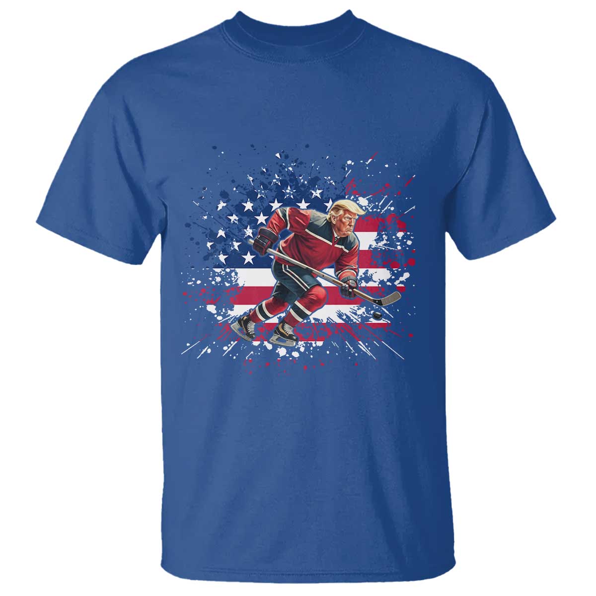 Funny Trump Playing Ice Hockey T Shirt Funny Patriotic Gift TS12 Royal Blue Print Your Wear