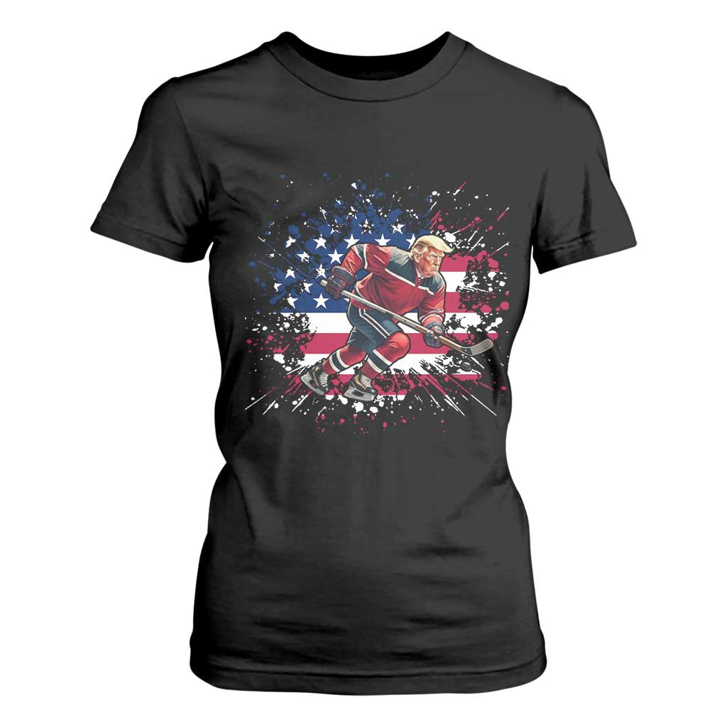 Funny Trump Playing Ice Hockey T Shirt For Women Funny Patriotic Gift TS12 Black Print Your Wear