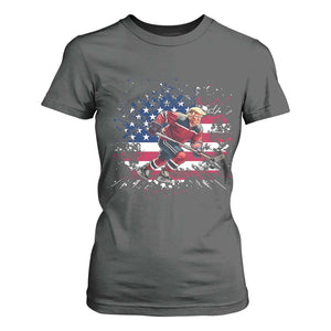 Funny Trump Playing Ice Hockey T Shirt For Women Funny Patriotic Gift TS12 Dark Heather Print Your Wear