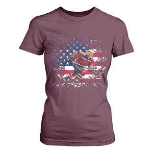 Funny Trump Playing Ice Hockey T Shirt For Women Funny Patriotic Gift TS12 Maroon Print Your Wear