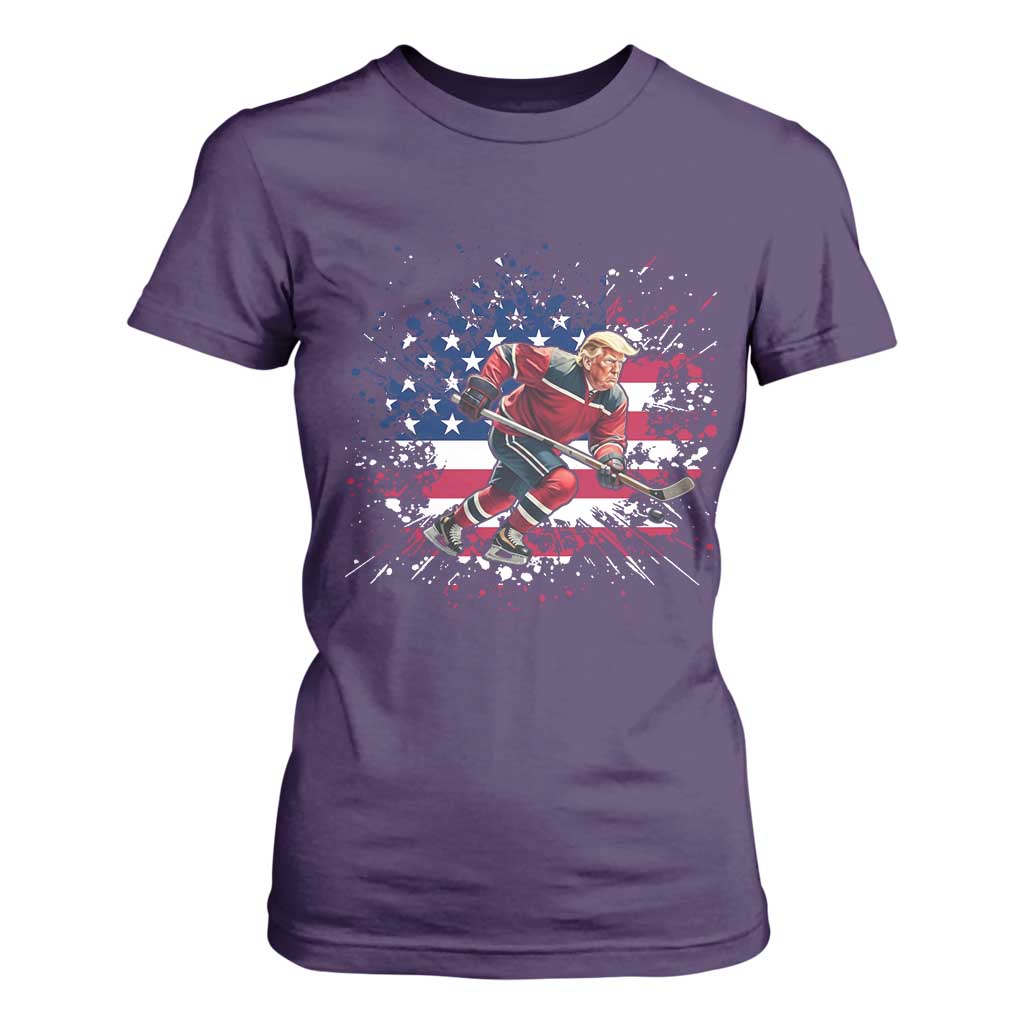 Funny Trump Playing Ice Hockey T Shirt For Women Funny Patriotic Gift TS12 Purple Print Your Wear