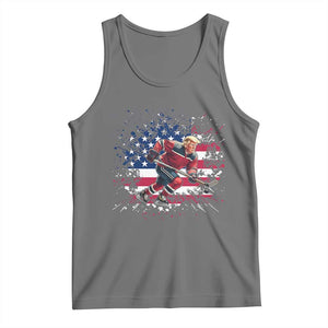 Funny Trump Playing Ice Hockey Tank Top Funny Patriotic Gift TS12 Black Heather Print Your Wear
