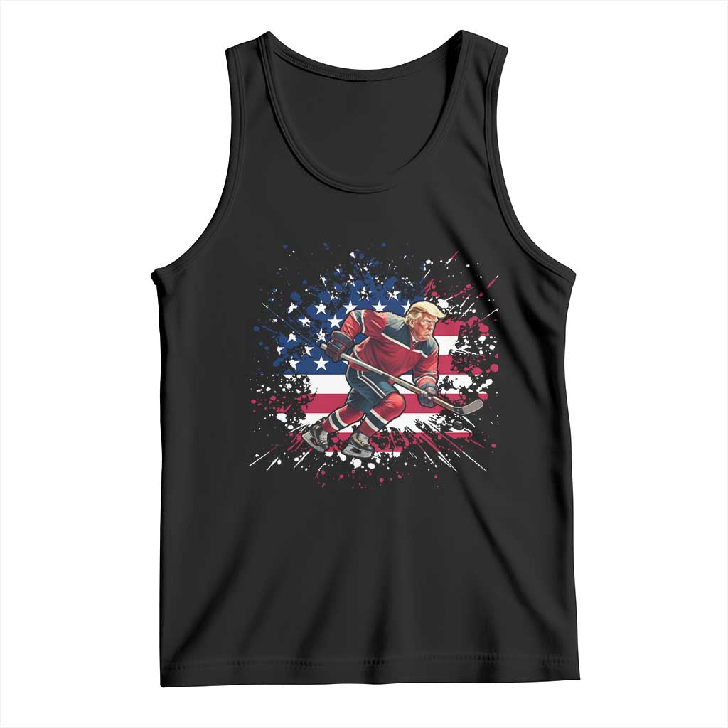 Funny Trump Playing Ice Hockey Tank Top Funny Patriotic Gift TS12 Black Print Your Wear