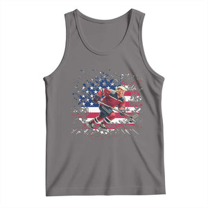 Funny Trump Playing Ice Hockey Tank Top Funny Patriotic Gift TS12 Deep Heather Print Your Wear