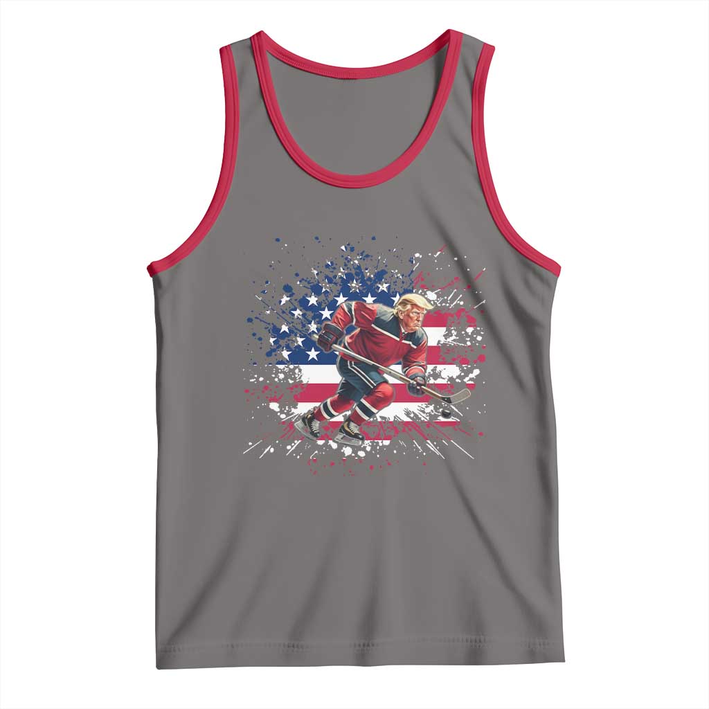 Funny Trump Playing Ice Hockey Tank Top Funny Patriotic Gift TS12 Deep Heather Red Print Your Wear